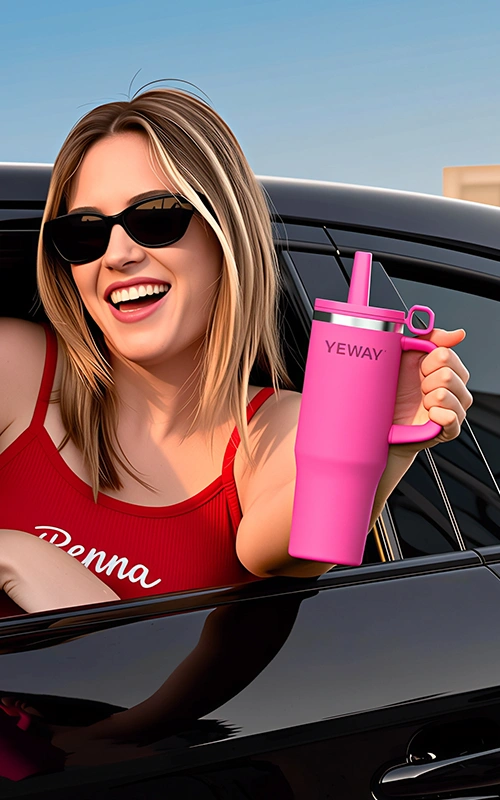 32oz stainless steel tumbler silicone sip metal straw